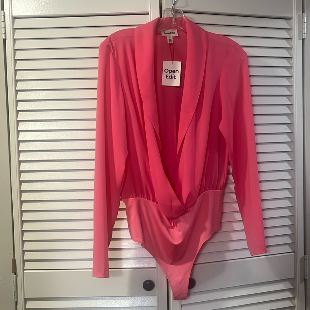 NWT Nordstrom Open Edit Plunge Cowl Neck Bodysuit Top - Size S